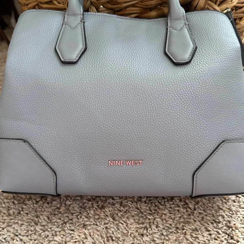 Nine West Satchel Women Med Grey Blue Pebbled Crossbody Bag Work Classic Handbag